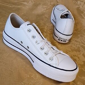 CONVERSE Platform All Star White Leather Sneakers Women,'s 8.0 Men's 6.0